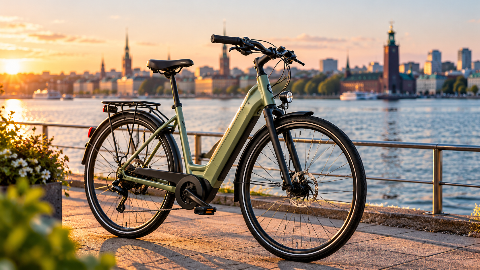 Cykel vid vattnet i stadsmiljö